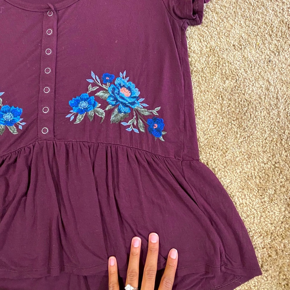 Embroidered Peplum Top